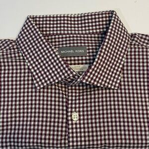 Michael Kors Burgundy and White Checkered Dress Shirt